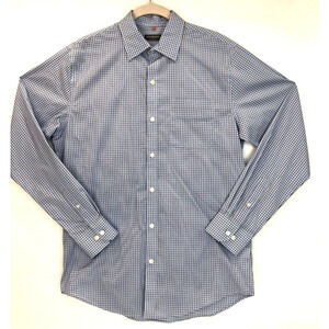 Van Heusen Traveler Shirt Mens Blue Plaid Stretch Size Small 14-14.5